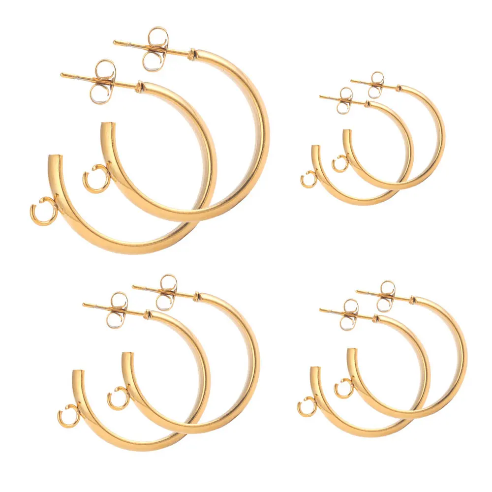 10pcs Stainless Steel C Shape Earring Hooks Gold-Plate Earring Posts Stud DIY Earrings Making Supplies Jewelry Material