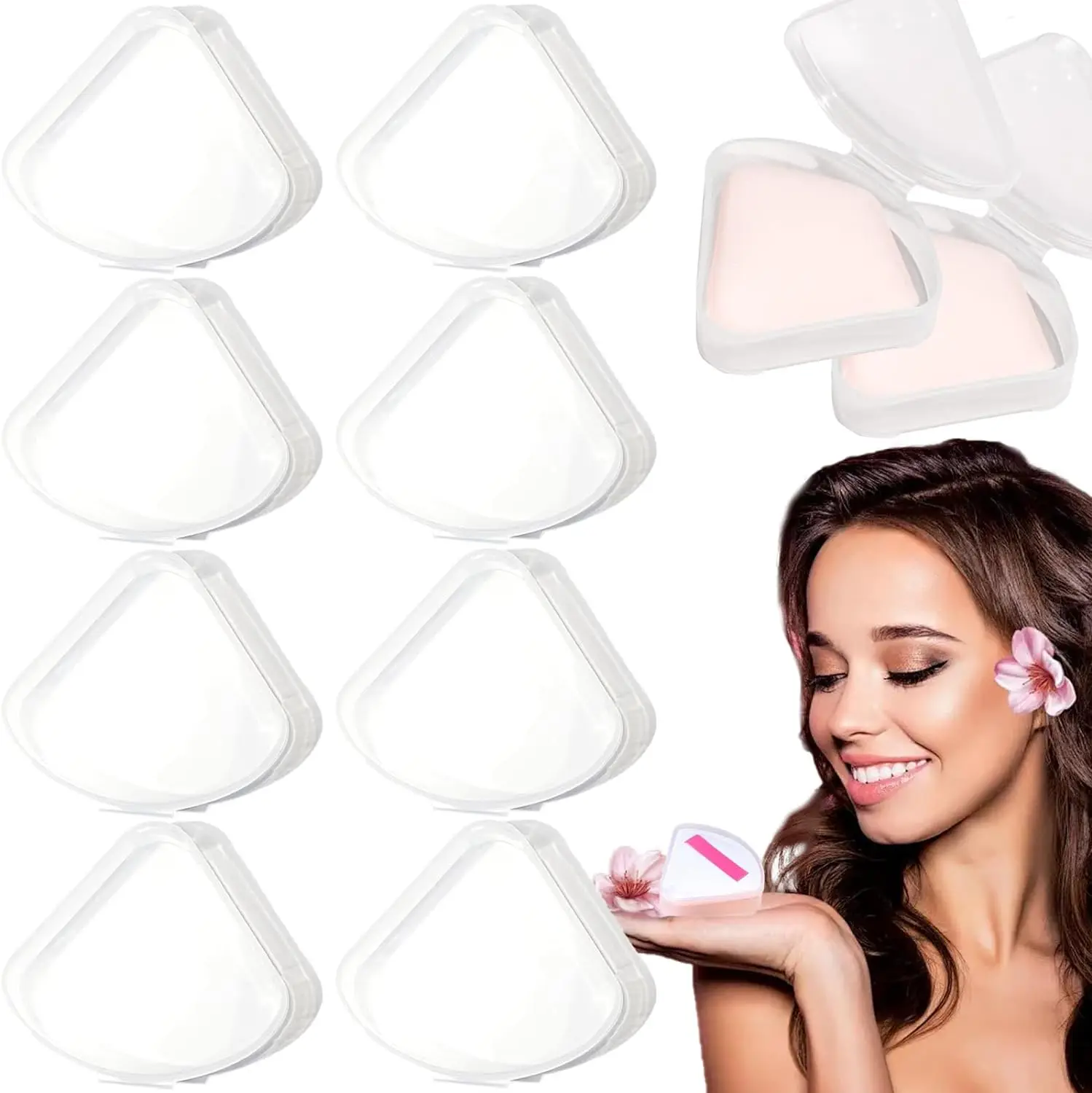 5/10pc Powder Puff Holder Cases Travel  Blender Holder Portable Triangle Powder Puff Storage Box Clear Small Makeup Sponge