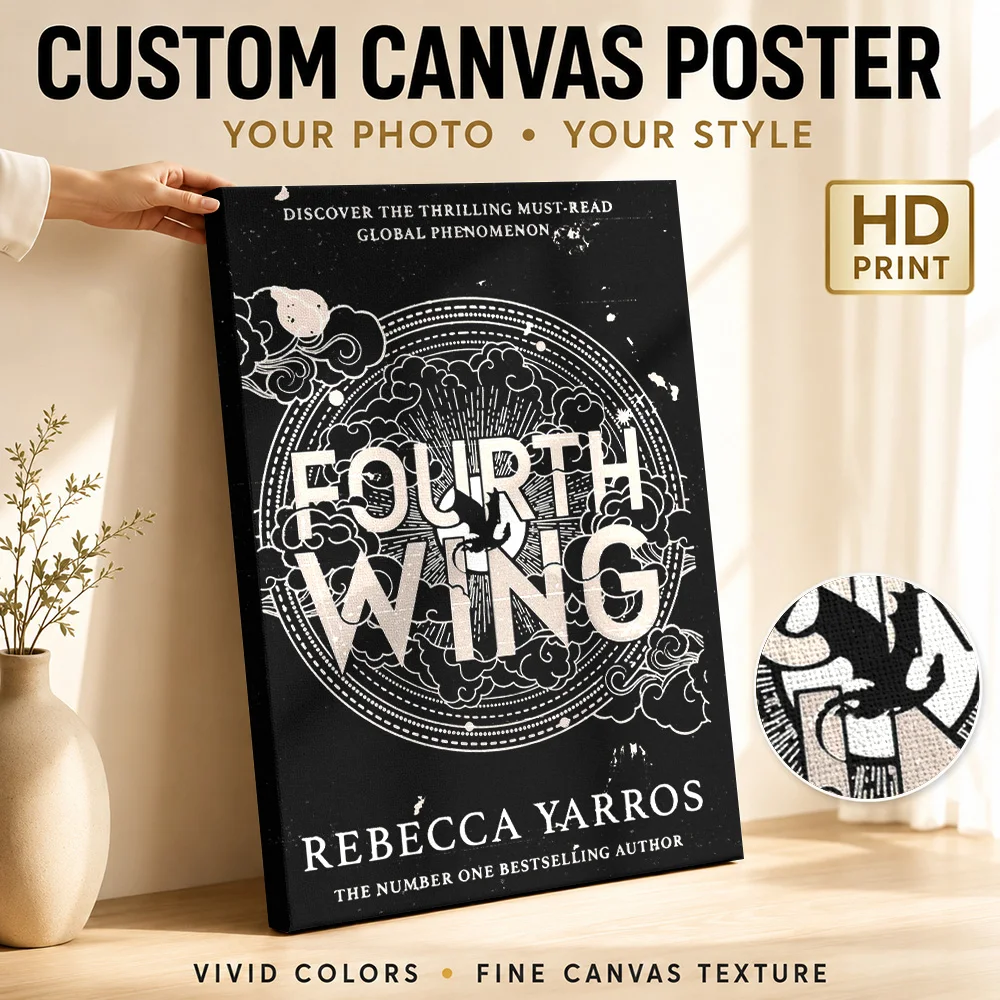 Fourth Wing Dragon Emblem Canvas Print Personalized Photo Geometric Wall Art For Library Reading Corner, Literature Lover Gift