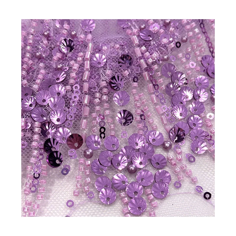 파란색 된 장식 조각 자 수 패브릭 웨딩 드레스 이브닝 가운 얇은 명주 그물 수 놓은 레이스 무대 의상 재료 진주와 함께