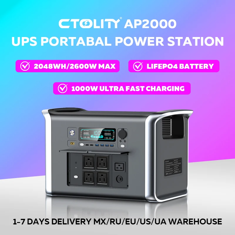 

Портативная электростанция Lifepo4 емкостью 2000 Втч, мощный внешний аккумулятор для использования на открытом воздухе 640000 мАч Вторичный аккумулятор большой емкости для кемпинга