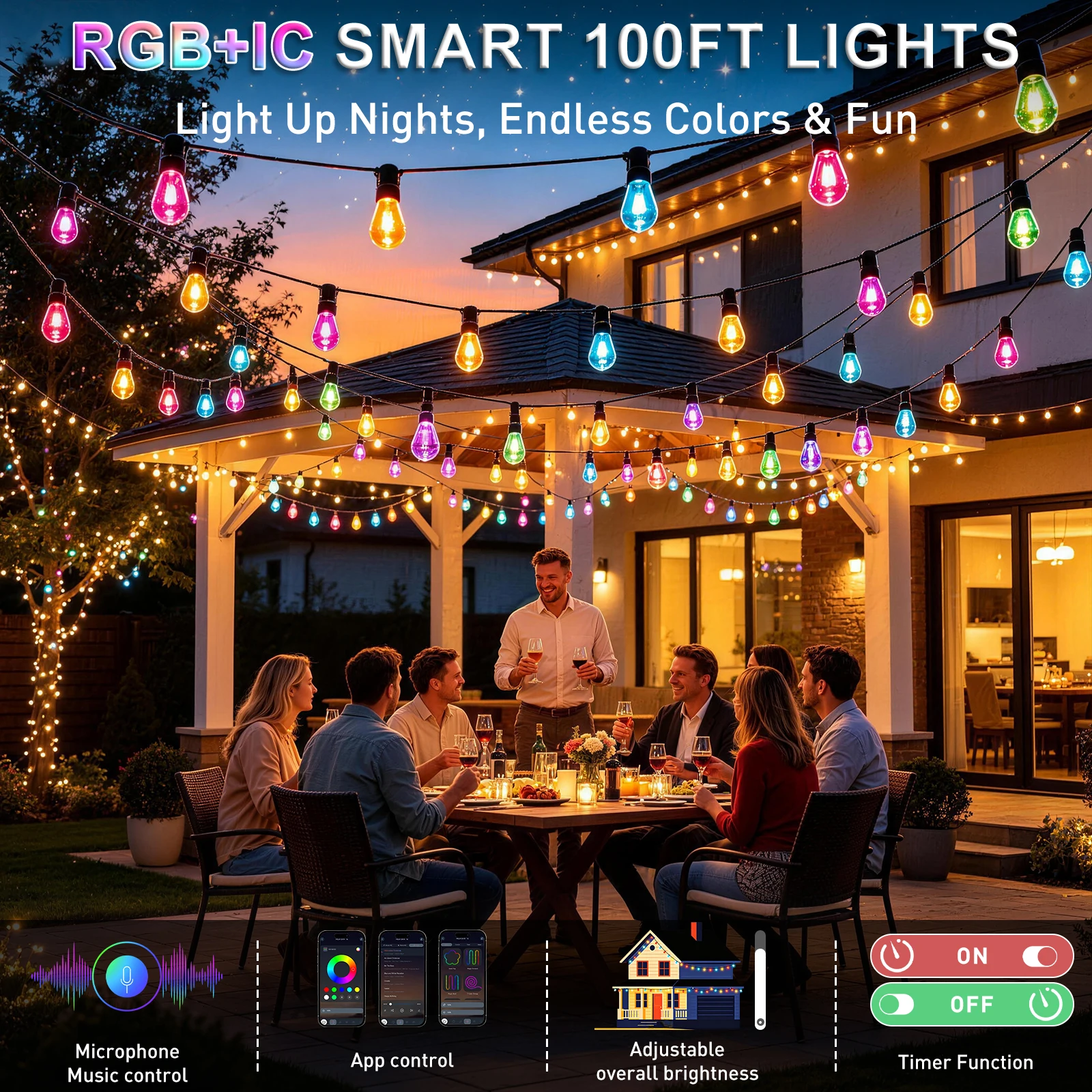100 FT Çok Renkli Küre LED Diz - String Light Bistro incelemesi ve fiyatı