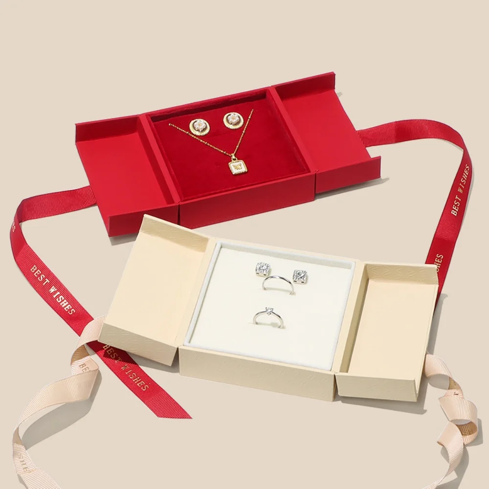 

Double Open Case Chinese Necklace Organizer Ring Organizer Elegant Gift Box For Gift Packaging Personal Collection Home Storage