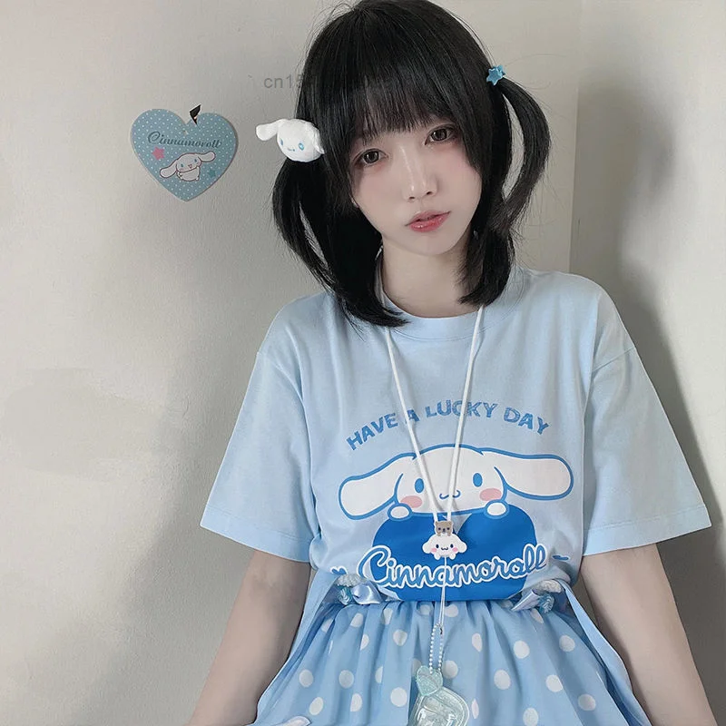 Sanrio Cinnamoroll Lovely Printed Short Sleeve T-shirt Women New Summer Loose Versatile Girly Simple Tees Clothes Female Student