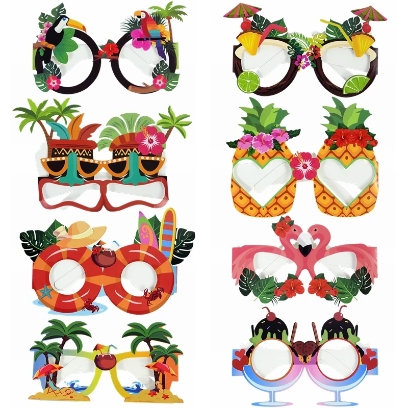 

8pcs Hawaii Aloha Theme Paper Glasses Pineapple Crab Mask Photo Props Happy Tropical Hawaiian Summer Birthday Party decor Gifts