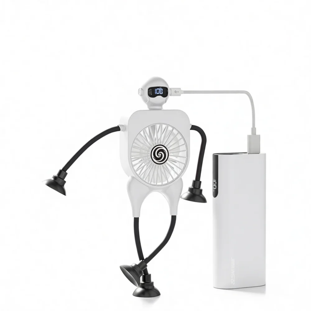 Creative Robot Desktop Fan Portable USB Cooler Suction Cup Wall Mounted Silent Cooling Appliance For Office Dormitory Home