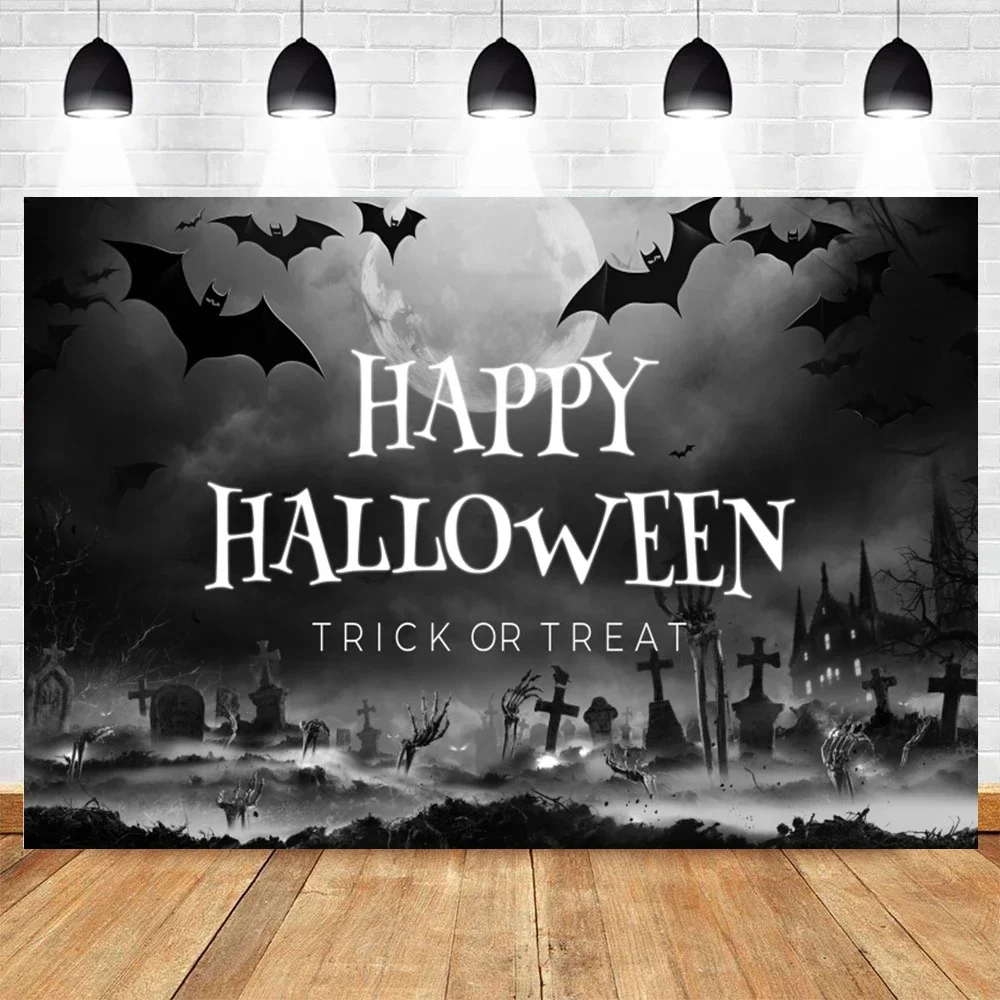 Halloween Photography Backdground SpiderWeb Pumpkin Moon Trick or Treat Kids Happy Halloween Party Decoration Backdrops Props