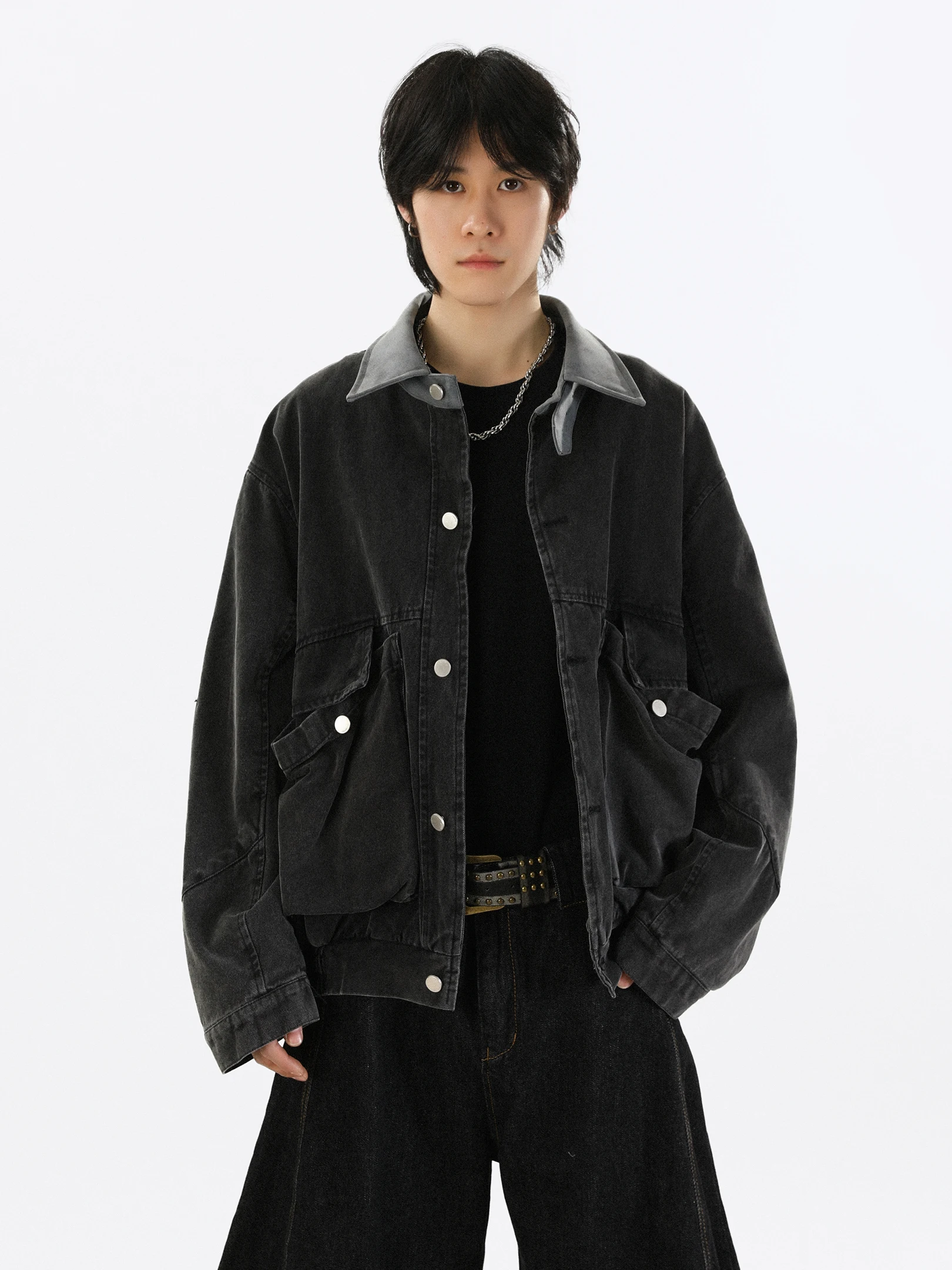 

American Retro Barn Jaet RAVEN Patchwork Collar Workwear Coat Men's Women's Vintage Top Spring Autumn Cotton Zipper ket