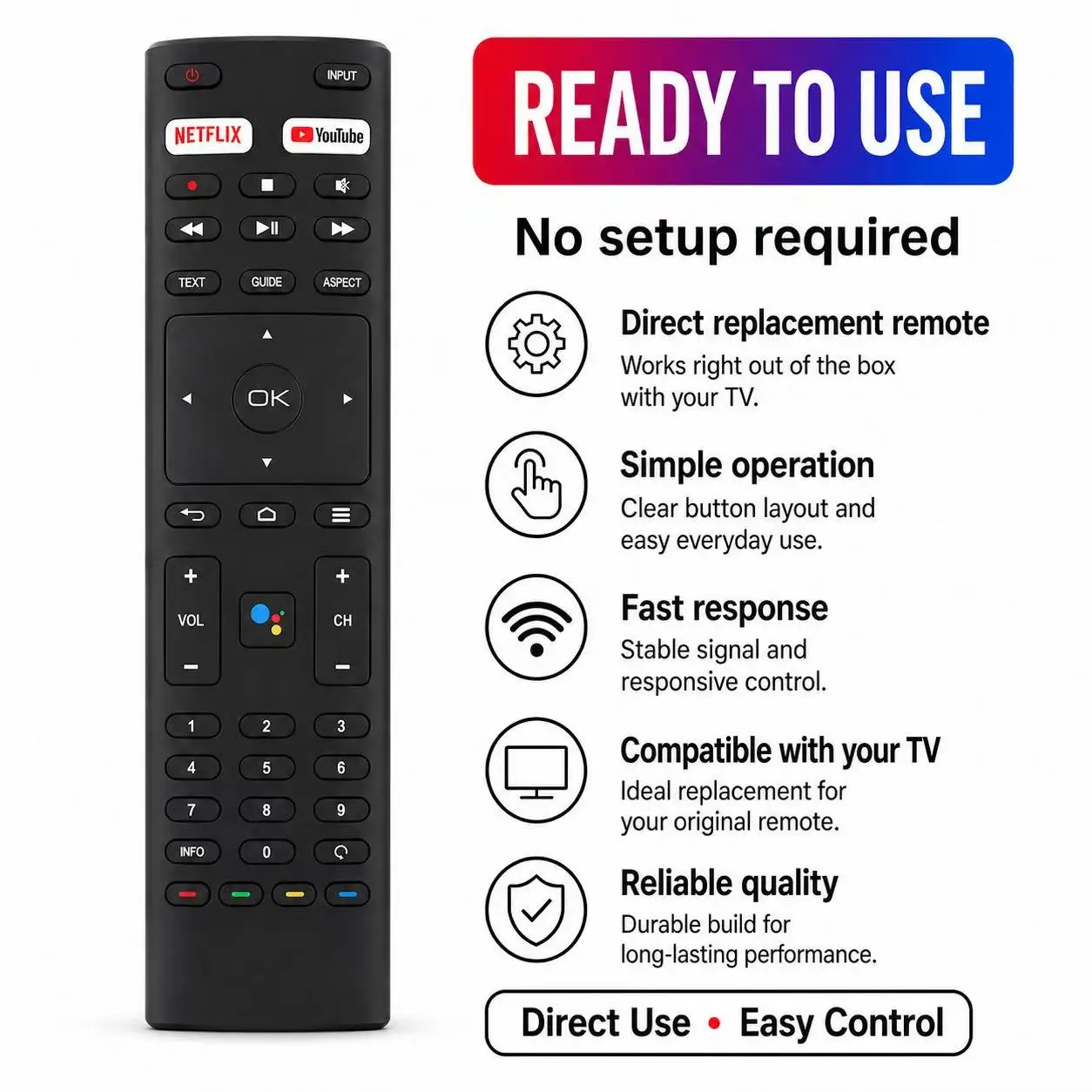 Universal No Voice Remote Control Compatible with JVC RM-C3363 ANAM Konka RM-C3329 for Smart TVs 65U55A Control JVC Konka Models
