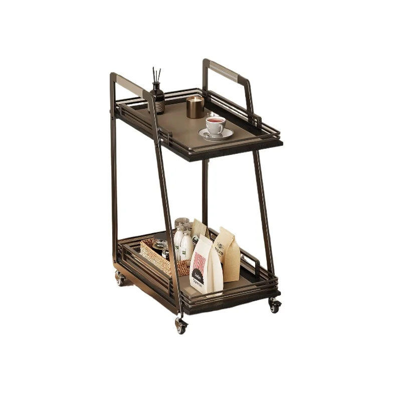 

Small apartment removable sofa side few with wheel Italian saddle leather living room trolley coffee table