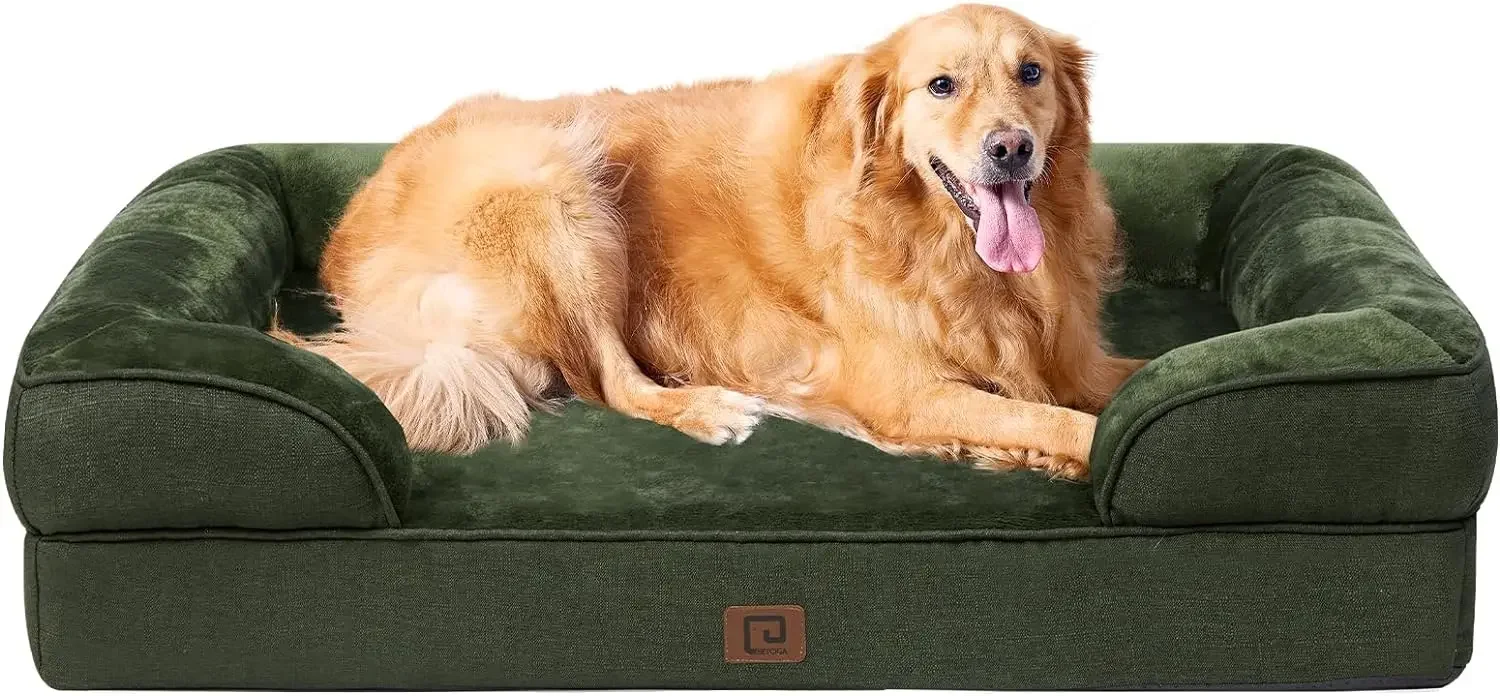 

Waterproof Memory Foam Dog Bed with Sides, Non-Slip Bottom and Egg-Crate Foam Big Dog Couch Bed with Washable Removable Cover