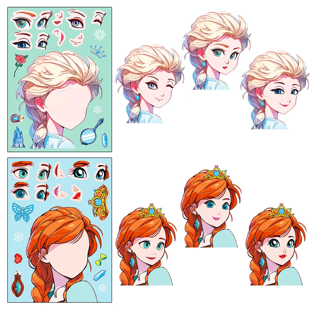 6/12Sheets Disney Frozen Puzzle Stickers Make a Face Create Your Own Elsa Olaf Anna Kids Toy Assemble Jigsaw Children Party Gift