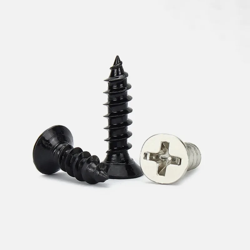 Viti per legno autofilettanti Phillips a testa piatta M1M1.2M1.4M1.7M2.3M2.6M3 Viti ultrasottili Phillips in acciaio al carbonio nichelato/nero