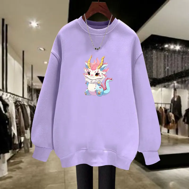 Autumn Women Clothing New Fashion Loose Casual Hoodies Vintage Cartoon Printed O-neck Pure Cotton Sweatshirts