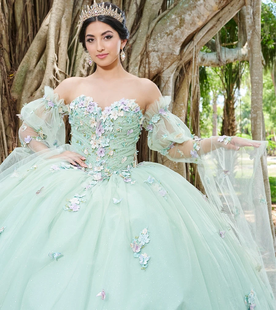 Maßgeschneiderte 3D-Blumen Mintgrün Quinceanera Kleider Cape Ballkleid Korsett Prinzessin Kleid Vestidos de Quinceañera Aqua YQD183