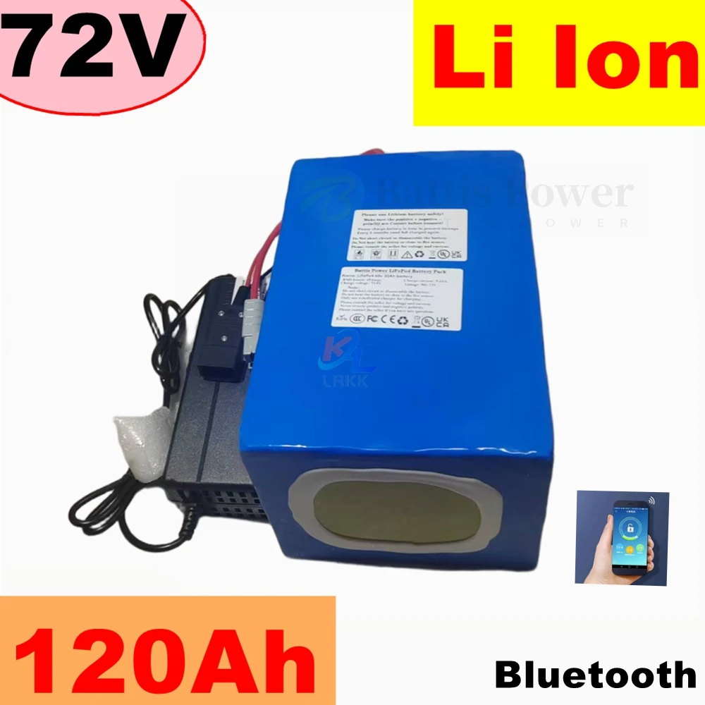 96v 120ah Lithium Ion Battery Li Ion Bluetooth BMS APP For 5000W Motor Robot Scooter Bike Motorcycle AGV Bike + 10A Charger