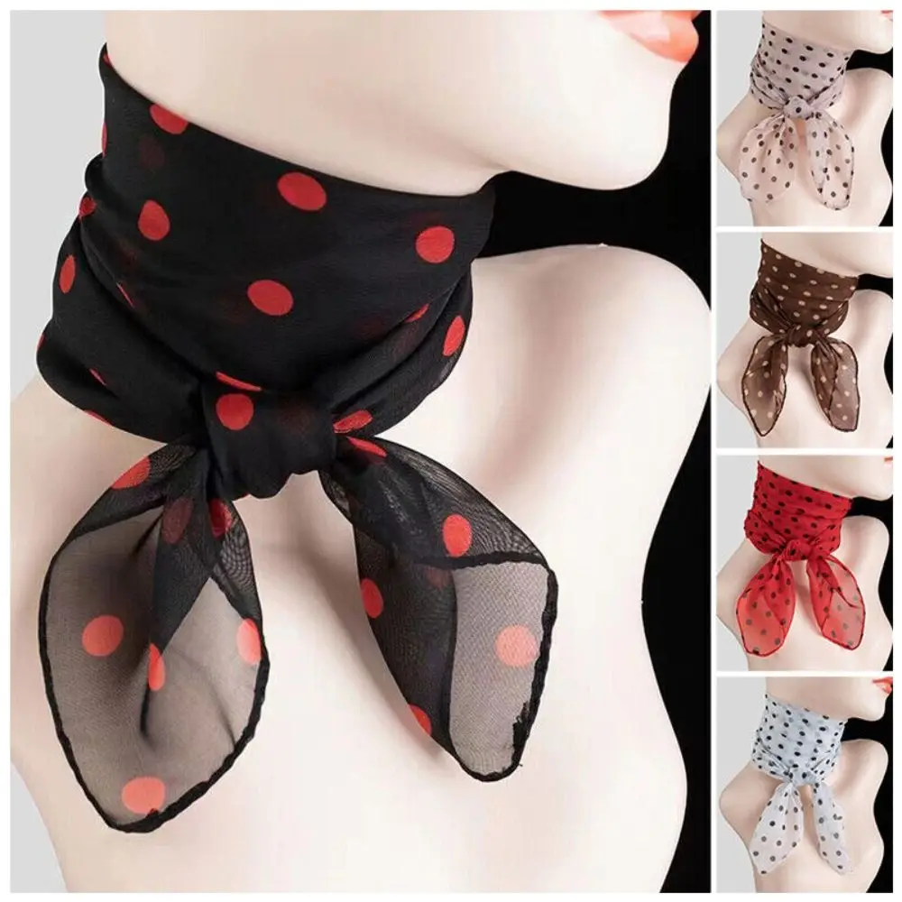 Summer Polka Dot Print Artificial Silk Scarf Thin Neck Warp Chiffon Soft Shawl Beach Sunscreen Square Women Neck Scarves image 2