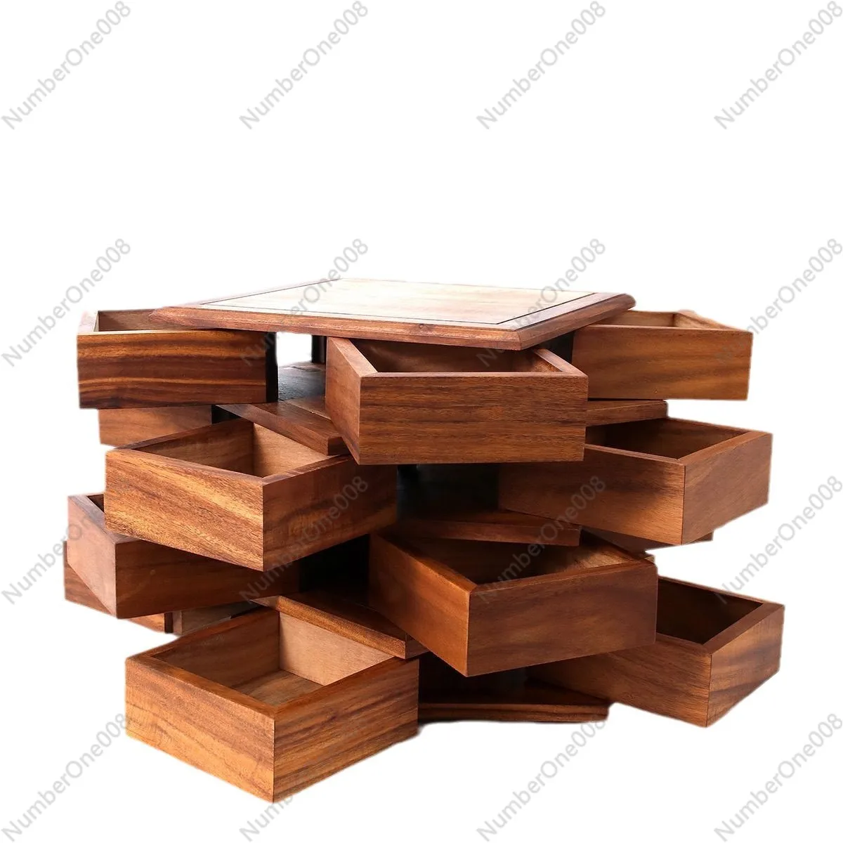 

South American Walnut Wood Luban Rotating Puzzle Box Tea Set Jewelry Bracelet Collectible Walnut Storage