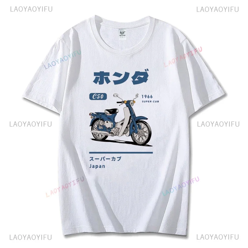 الكلاسيكية سوبر شبل C50 دراجة نارية طباعة الرجال تي شيرت اليابانية دراجة نارية الجرافيك التي شيرت عالية الجودة القطن قصير الأكمام تيز