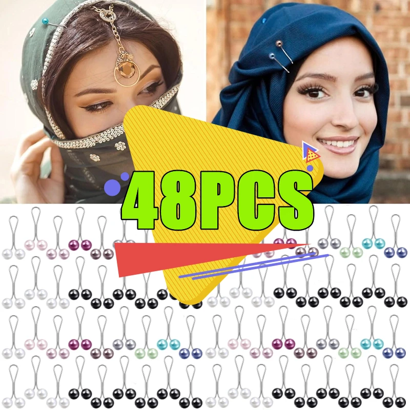 

2-48 шт., противоскользящая брошь, платок, шаль, шарф, женские мусульманские фиксированные булавки, зажимы для шарфа, хиджаба, жемчужная брошь для женщин, аксессуары для шарфов