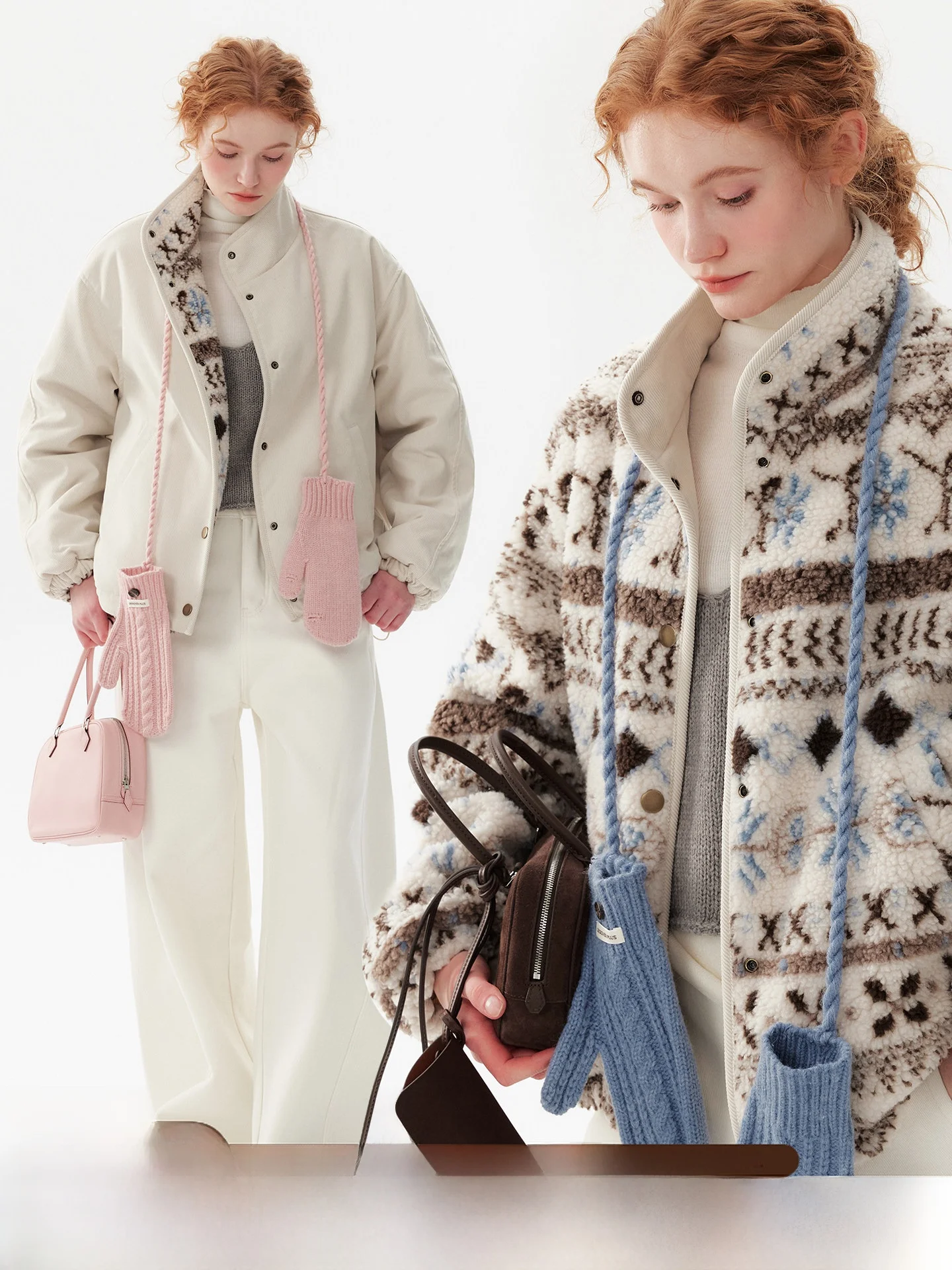 

Nordic Sle Double-Sided Wear Fce Lined Lamb Skin Jaet Loose Fit Color Blo Women's Coat Warm Long Sve Zipper Closure