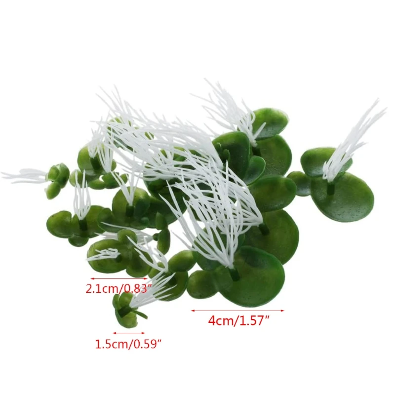 f92b duckweed เทียม 18pcs ลอยใบใบมีชีวิตเหมือนสีเขียวที่มีลักษณะเป็นปลาสีขาวสำหรับการตกแต่งถัง 3 ขนาดพลาสติก Leav