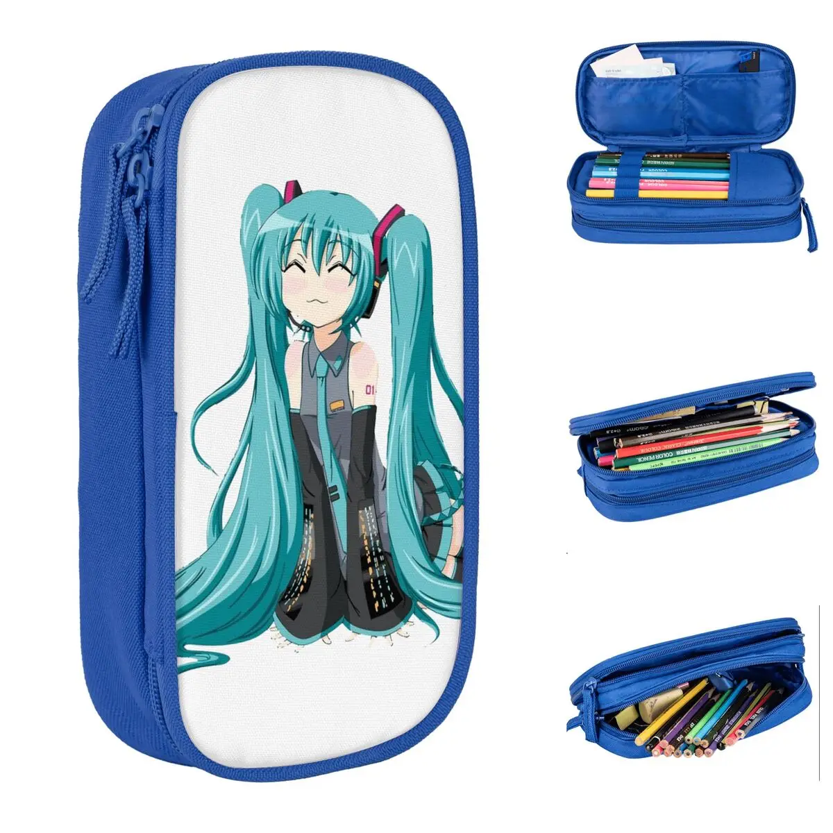 Hatsune Miku Manga Pencil Cases Cute Anime Pen Holder Bag Kids Large Storage Students School Zipper Pencil Pouch