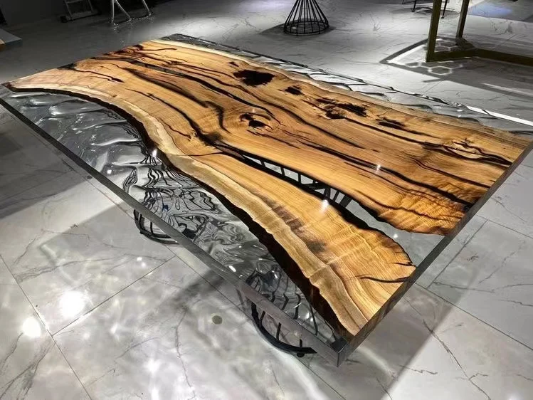 More Design Luxury Factory Direct Cafe Coffee Kitchen Restaurant Solid Walnut Wood River Epoxy Resin Slab Dining Table