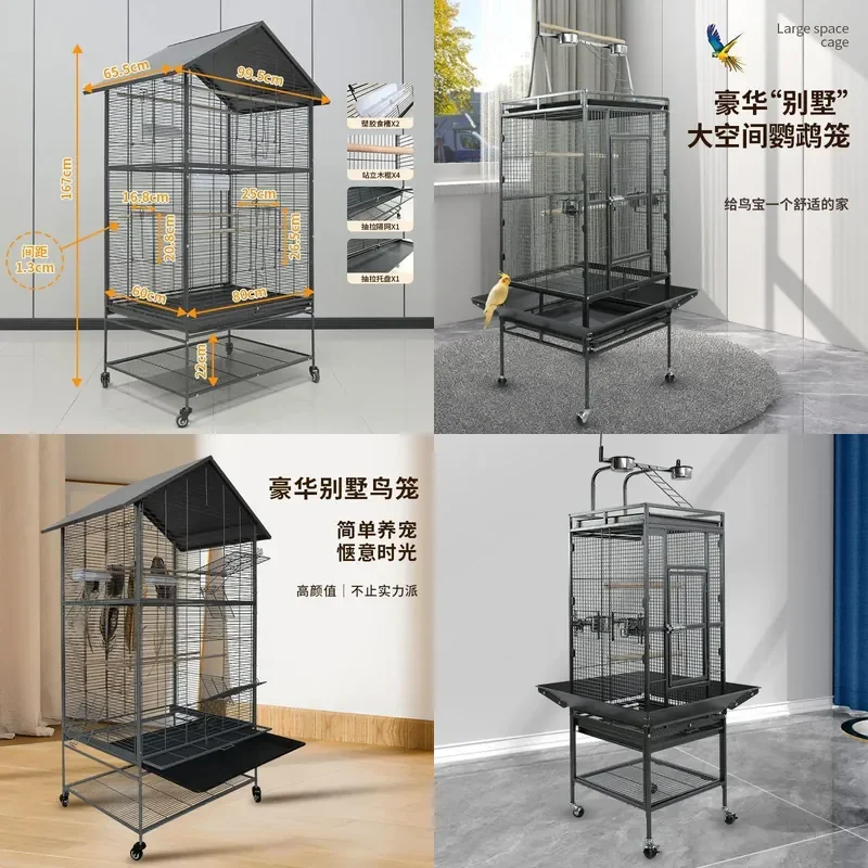 For Parrot Bird Cage Tiger Skin Xuanfeng Luxury Villa Bold Reinforced Large Peony Breeding Ornamental Cage Durable Spacious