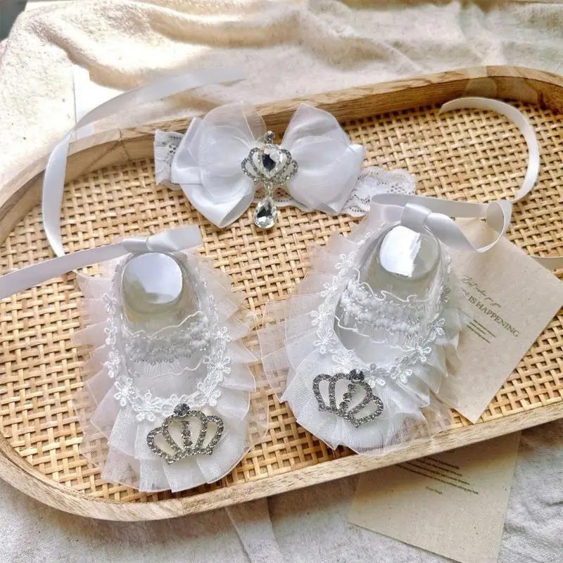Baby Headband And Walking Shoes Set Soft Cotton Polyester For Newborn Photo Birthday Party Outfit A2UB