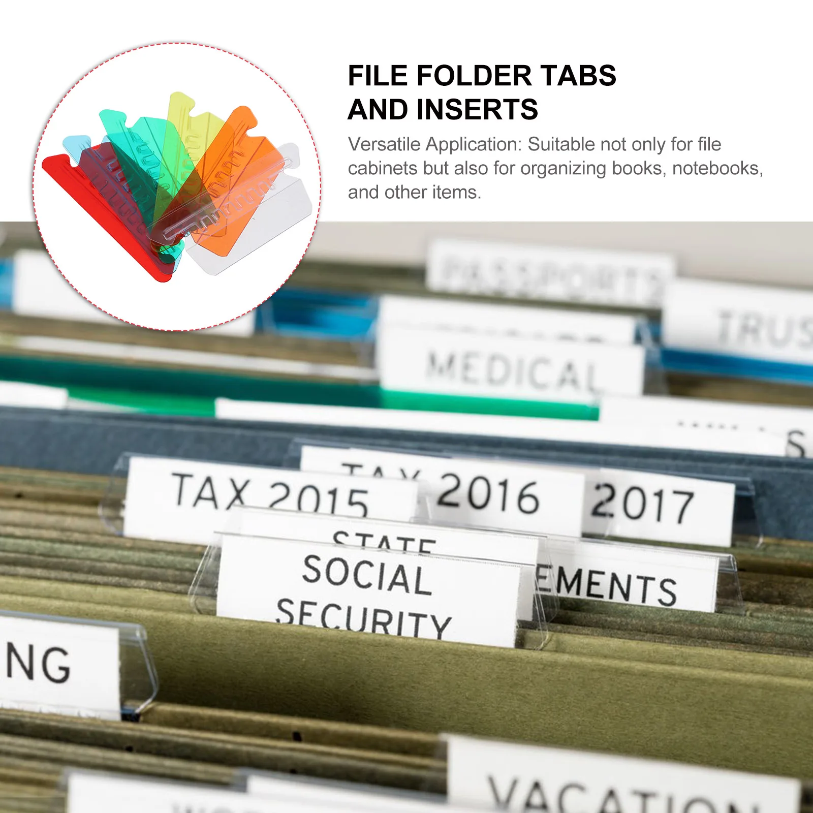 

1 set PVC Label Holders Tabs for Hanging File Folders Colorful Transparent Dividers Folder Markers Inserts Office