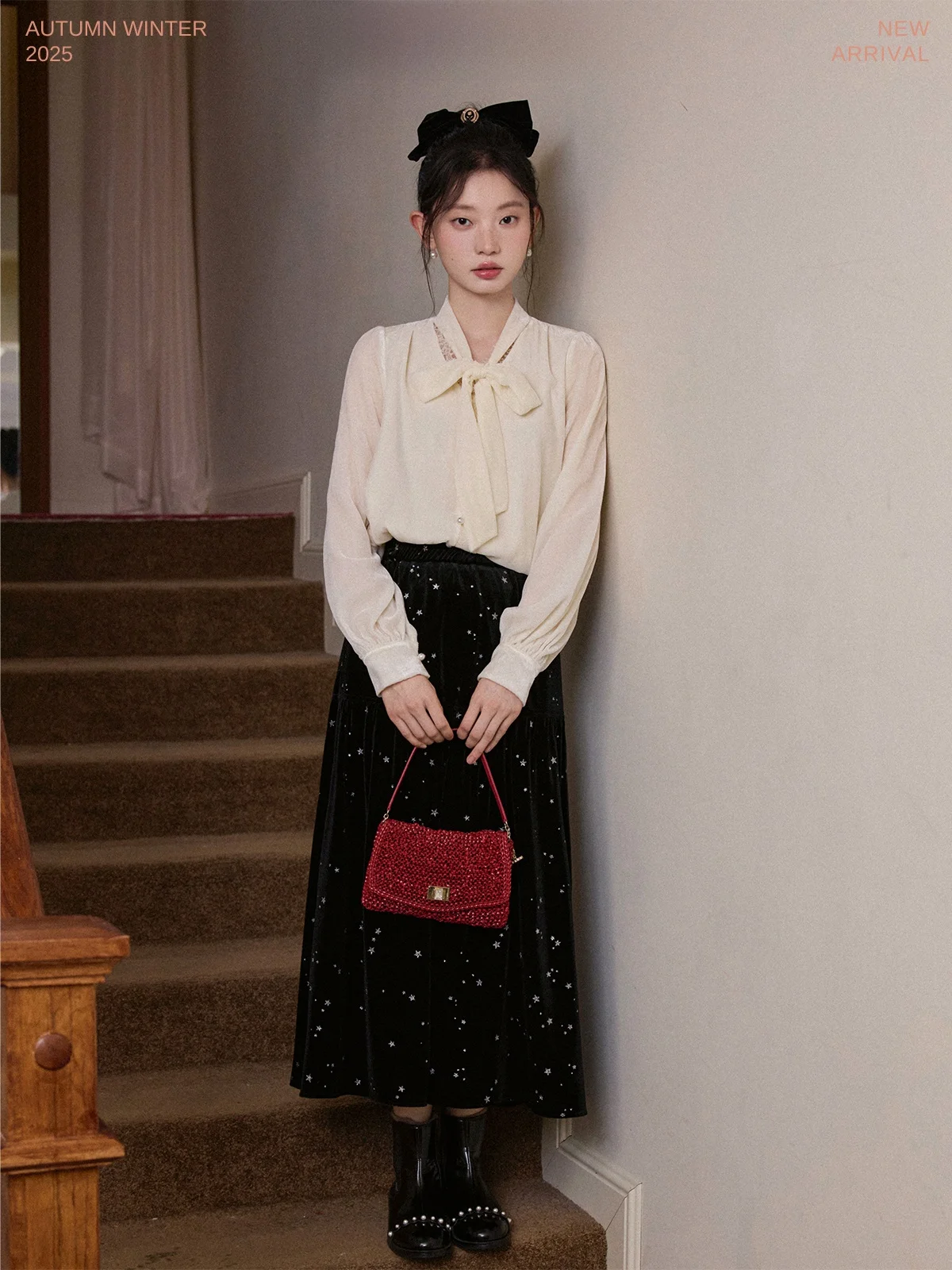 

Miss Squirrel Velvet Long f Skirt Silver Ironing A-Line Multi-Layer High Elastici Bump Texture Casual mid Waist Polyeste...