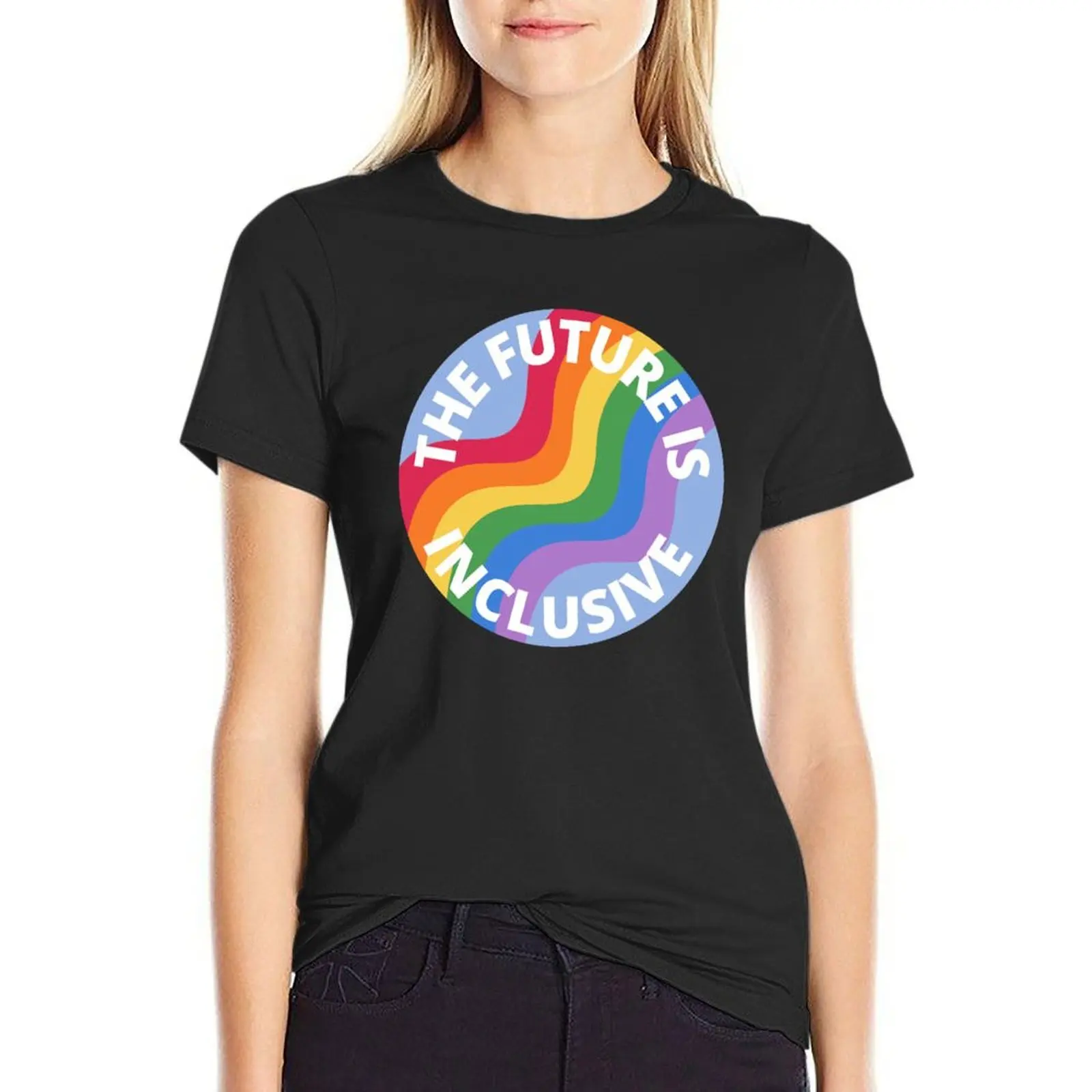 The Future Is Inclusive Pride Rainbow Blue T-Shirt sports fans tees Women tops