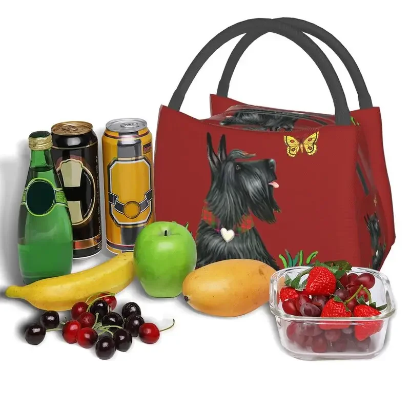 Scottish Terrier Watching A Butterfly Insulated Lunch Bags for Women Scottie Dog Portable Cooler Thermal Food Lunch Box