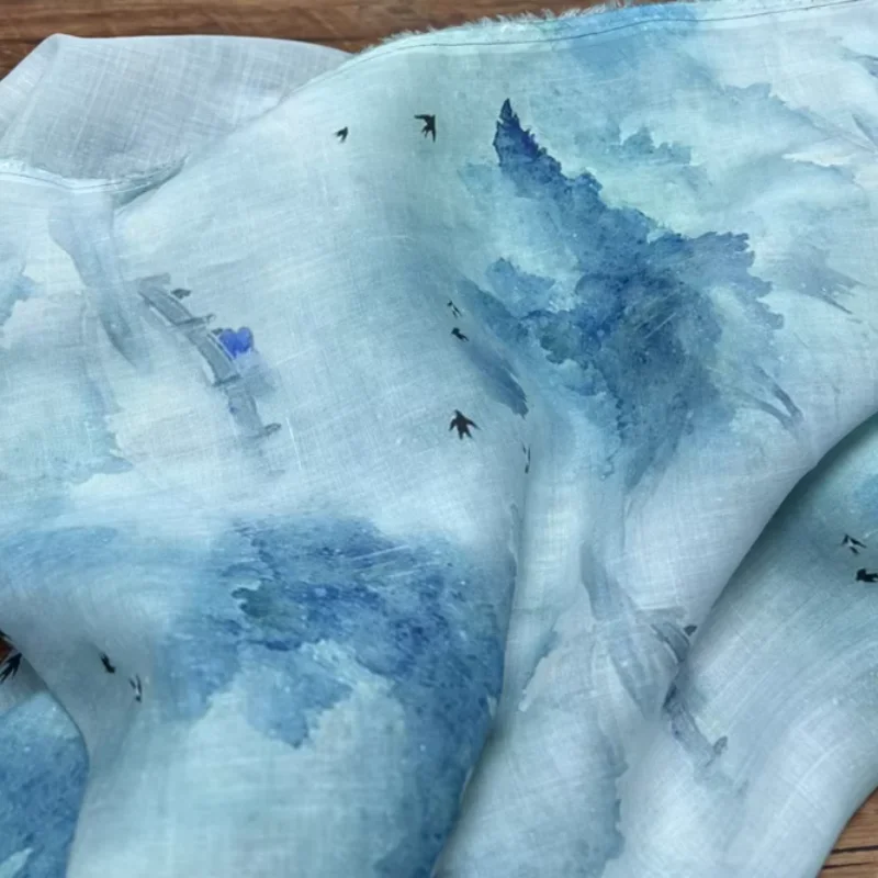 Handmade DIY Ramie Fabric For Breathable Shirt Dress Clothing Cloth Printed Fabric
