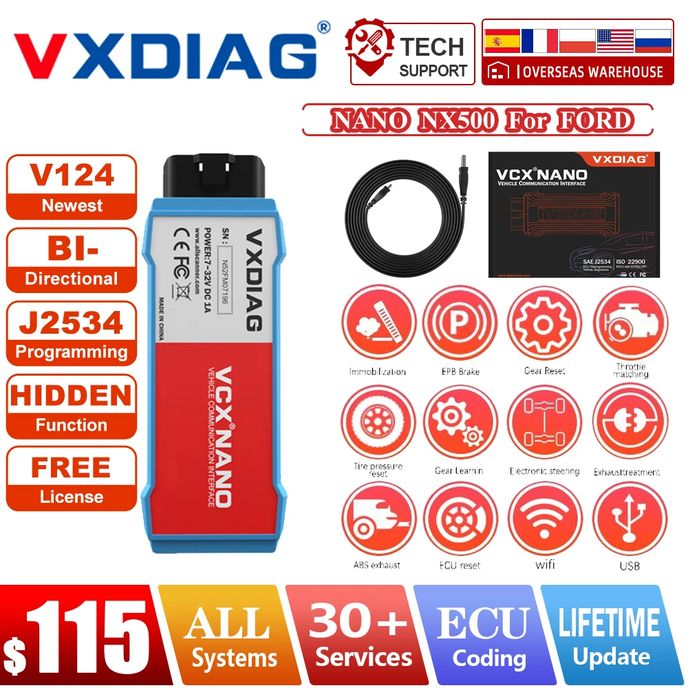 

VXDIAG VCX NANO NX500 для Ford /Mazda OBD2 полный диагностический инструмент для системы IDS V121 автоматический сканер J2534 PCM ECU программирование/Программирование