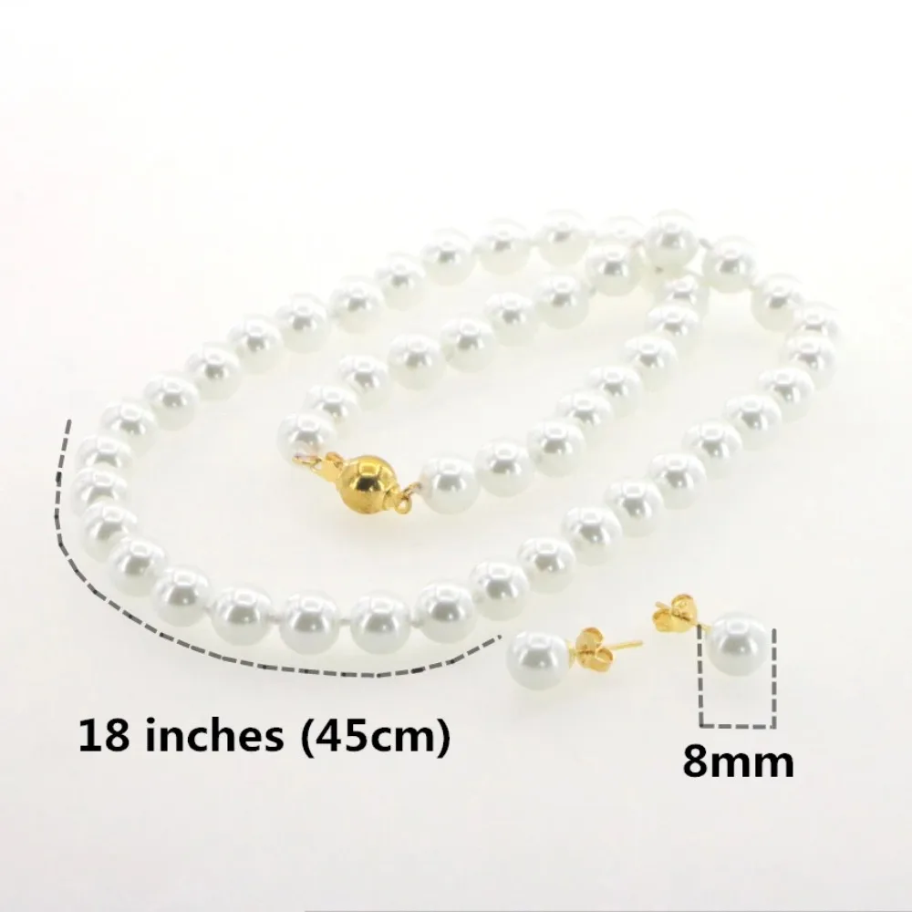 New Charming Women 8-12mm White Akoya Cultured Shell Pearl Necklace Earring Aet Jewelry Wholesale And Retal