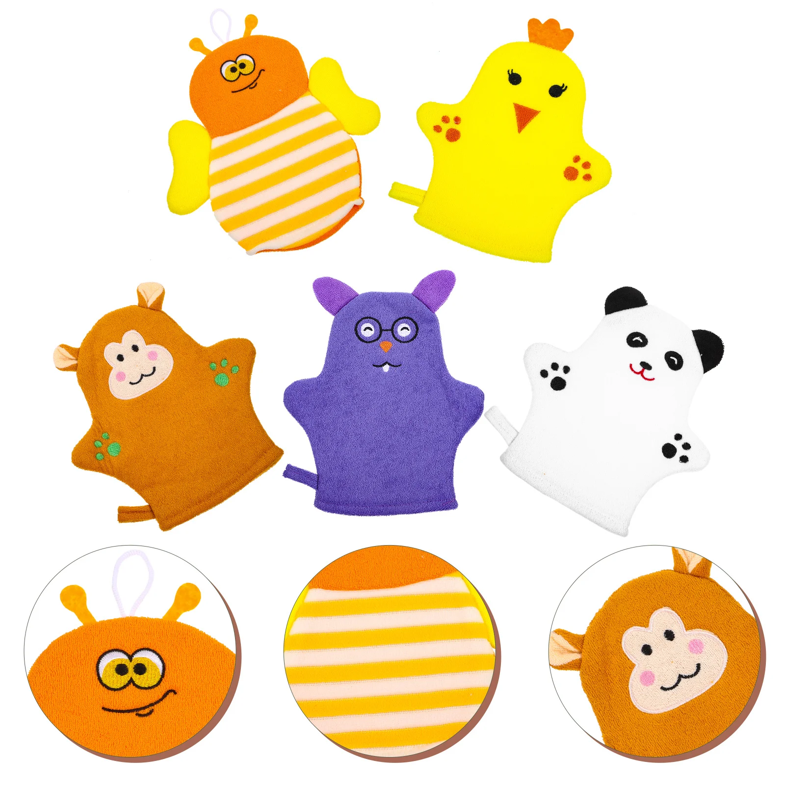 

5Pcs Infant Bathing Mitt Cartoon Cotton Wash Mitts Gentle Exfoliating Scrubber for Baby Bath Baby Bath Mitt Infant Bathing Glove