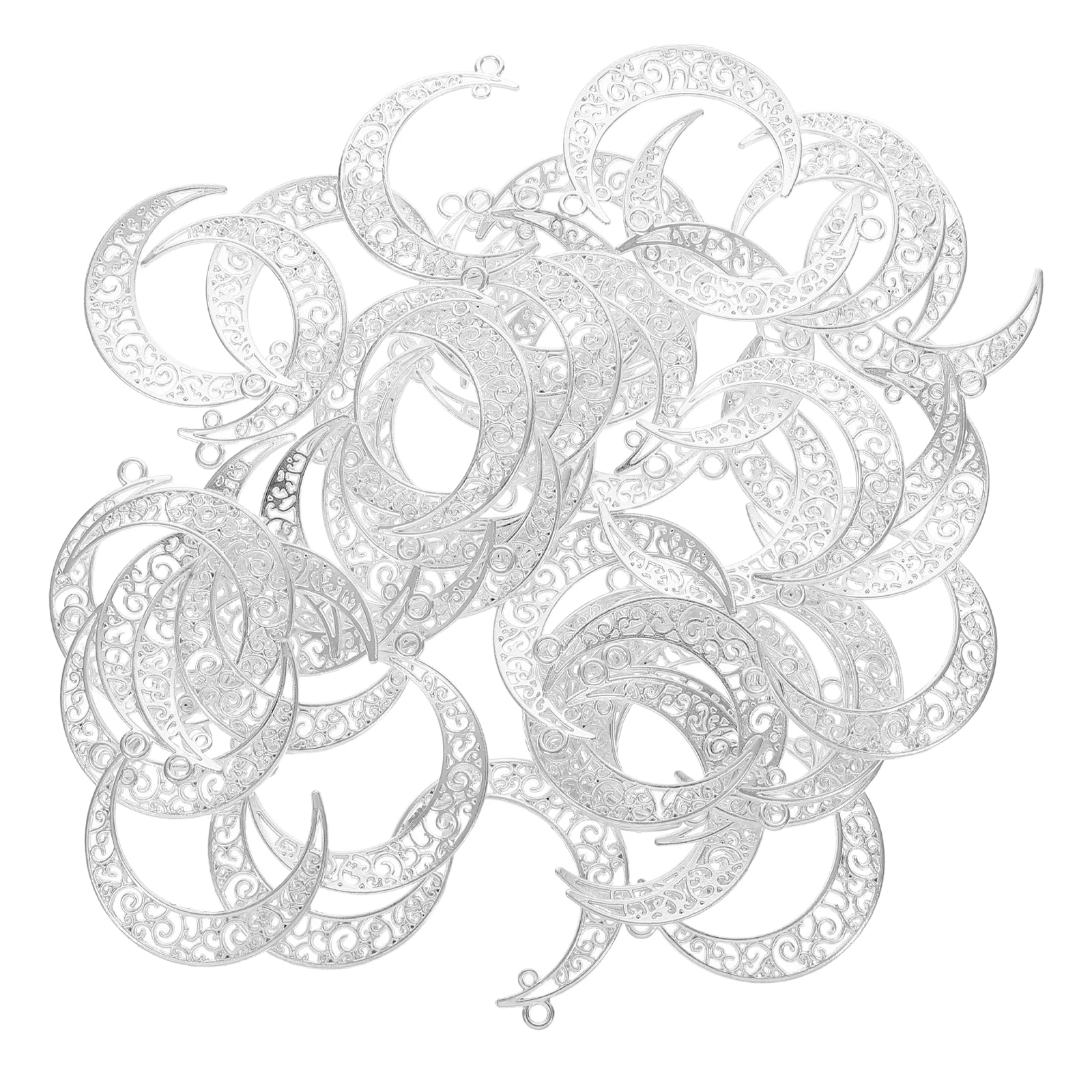 

50 Pcs Necklace Moon Pendant Dangle Charms Celestial Pendants Alloy Jewelry Crescent Vintage Silver Making Accessories Finding