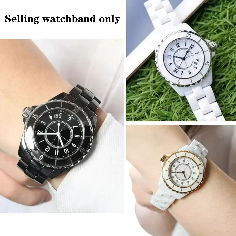 Premium-Grade Ceramic Watchbands Black White For J12 Bracelet 16mm 19mm Strap Stainless steel Folding Buckle watch chain