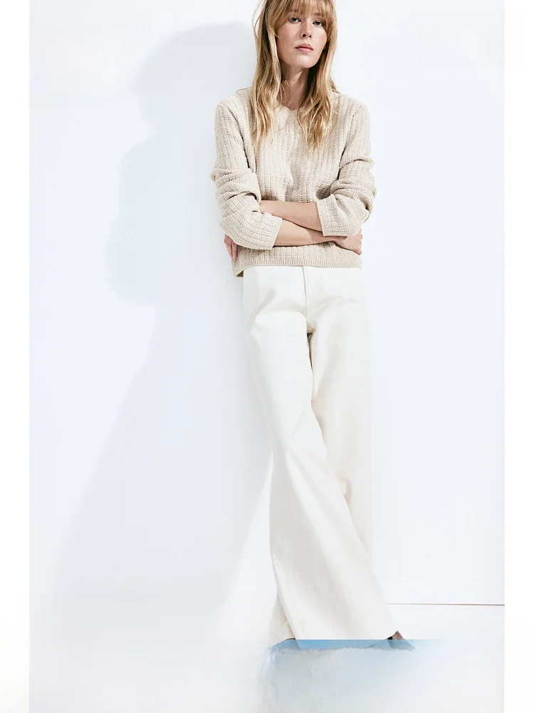 

H&M Women's Cotton Blend Knitted Sweater Autumn Casual Loose Fit Long Sve ort Length Faion Comfortable Breathable