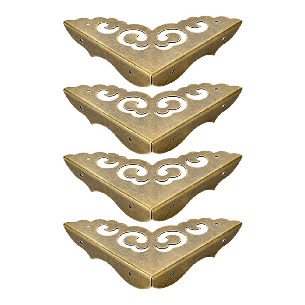 

4 шт. Декоративные латунные уголки для шкафов, ящиков и гардеробов с цветочным узором и надежным креплением на гвоздях