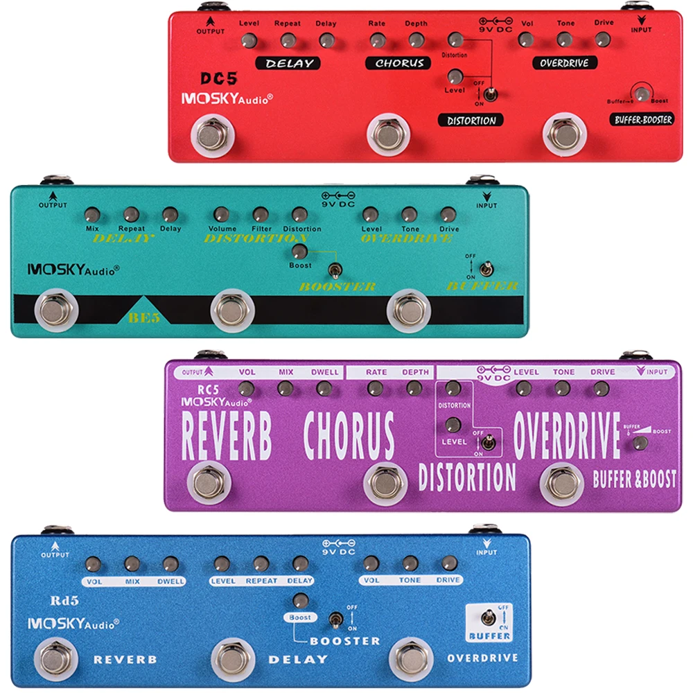 Mosky Audio Rc5 6-in-1 Guitar Multi Effects Pedal Reverb Chorus Distortion Overdrive Booster Buffer Pedal Full Metal