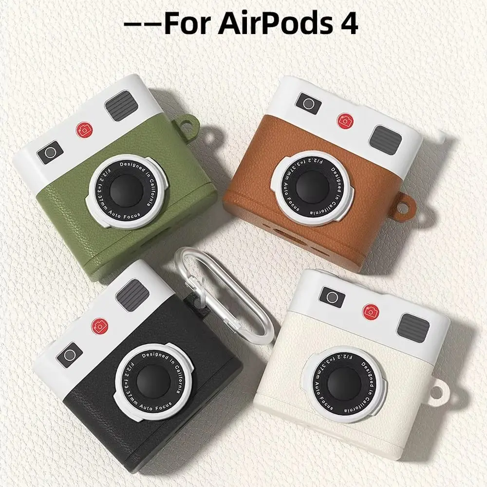 Custodia protettiva in silicone 3D con portachiavi Protezione per cuffie Forma per fotocamera retrò Accessori per auricolari Cover Shell per AirPods 4