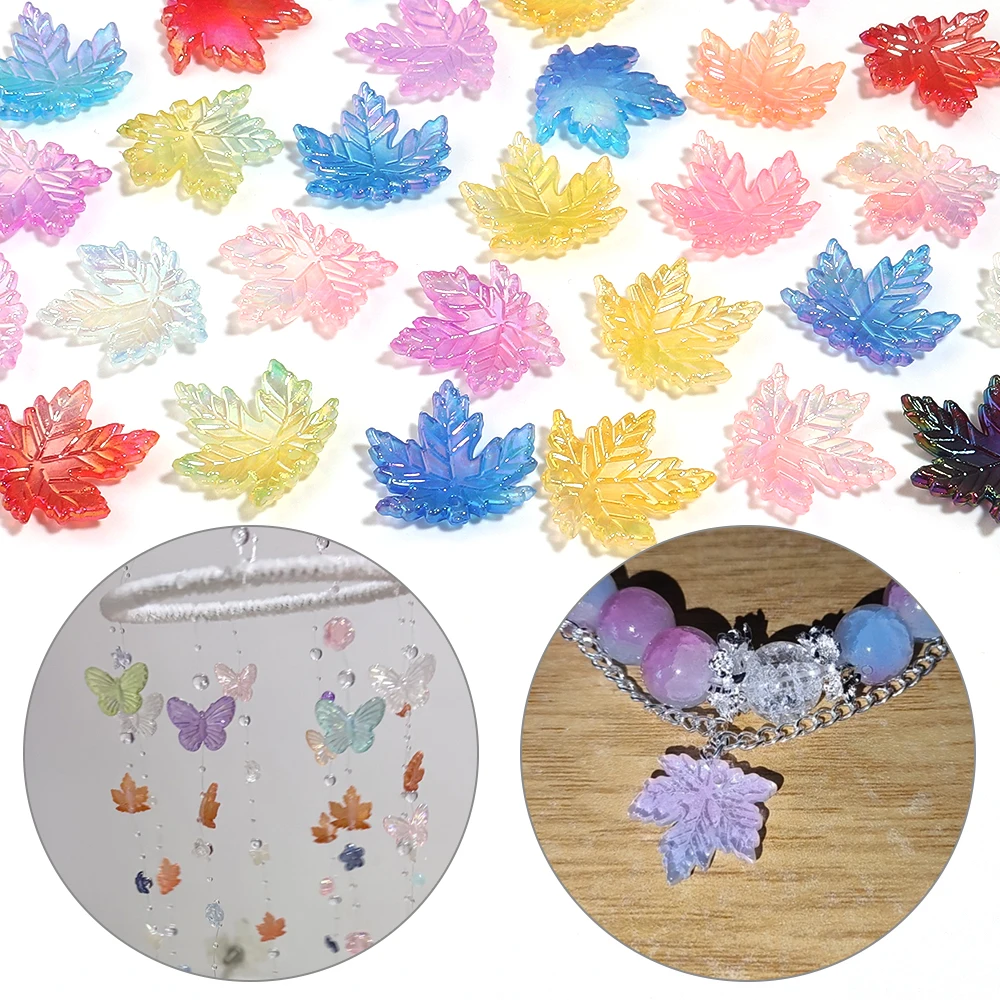 100pcs 20mm Plated Color Maple Leaf Acrylic Beads Loose Spacer Bead For DIY Bracelets Necklace Keychain Jewelry Making Materials view 4