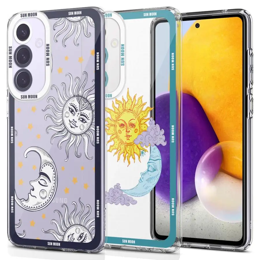 Sun Moon Stars Cover Case for Samsung Galaxy A35 A55A53 A54 A73 A34 A33 A25 A24 A13 A14 A15 Clear Soft Shell