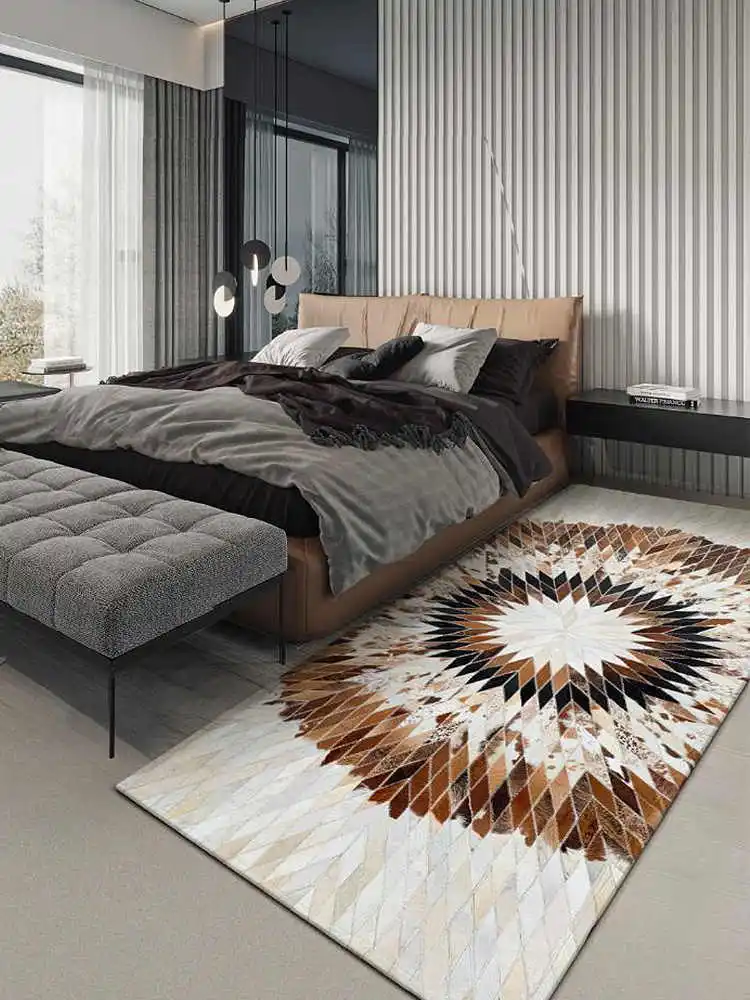 Handmade Real Long Leather Patchwork Carpet Bedroom Nordic American Style Room Floor Mat Bedside Mat Customized Home Decoration