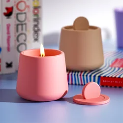Nicole Minimalist Trapezoid Candle Jar with Lid Silicone Mold for Gypsum Decor Handmade Jesmonite Candle Vessel Artworks Making