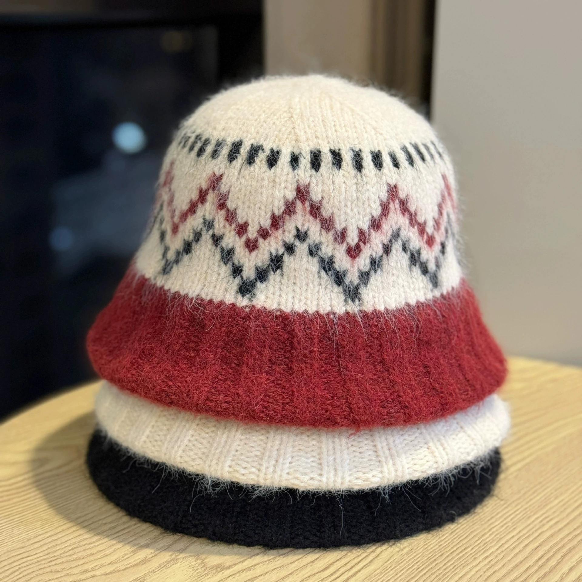 Neue Gestrickte Fischer Hut für Frauen Winter Warme Mütze Fair Isle Stil Koreanische Ohr-Schutz Woolen Hut Große Kopfumfang – Detail 1