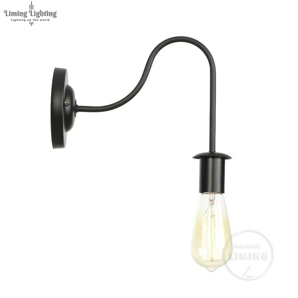 Modern Industrial Vintage Black Iron Edison Bulb E27 Nordic Loft Style Curve Arm Hallway Retro Wall Lamps Sconce Lamp Fixtures